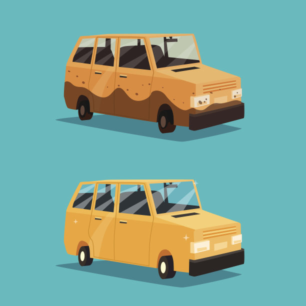 又脏又干净的车。美国的汽车。卡通矢量图图片下载