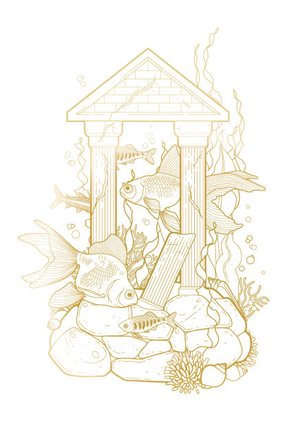 图形水族馆鱼与建筑雕塑图片下载