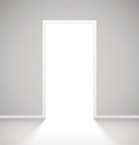 白色现实开放的门与光在空的房间内部图片下载