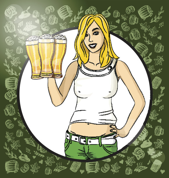 在慕尼黑啤酒节上拿着一杯啤酒的矢量女人图片下载