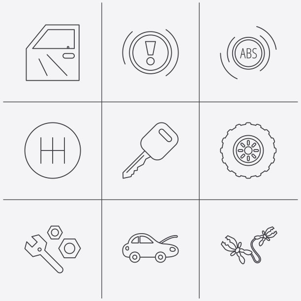 汽车钥匙，维修工具和手动变速箱图标。图片下载