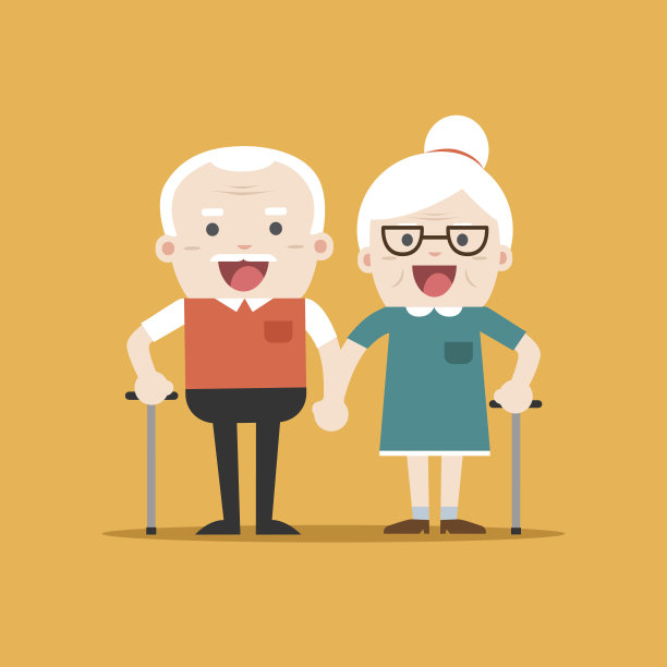 退休老人老年夫妇在创意平面矢量。图片下载