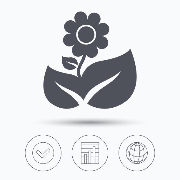 花朵图标：带叶子的花店植物标志图片下载