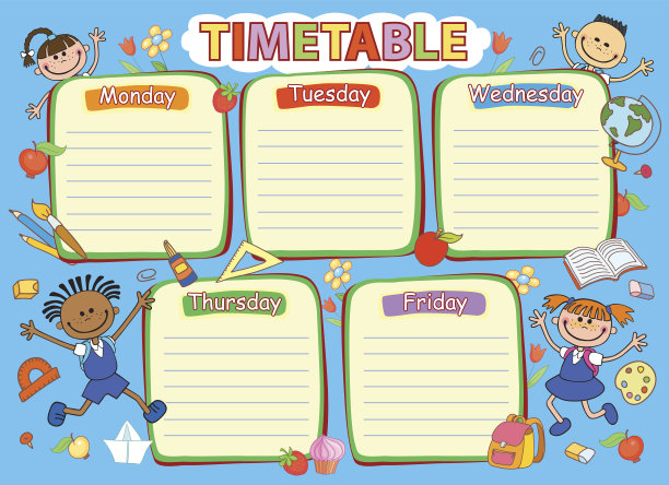 学校课程表，彩色矢量插图。图片下载