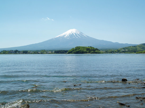 蓝天映衬下的湖光山色图片下载
