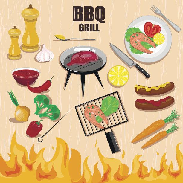 烧烤烤架装饰图标集。图片下载