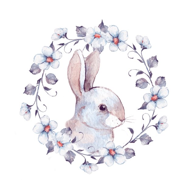 兔子和花环。水彩插图图片下载