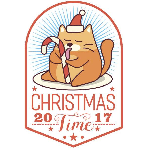 矢量圣诞贺卡徽章形状。肥猫舔图片下载