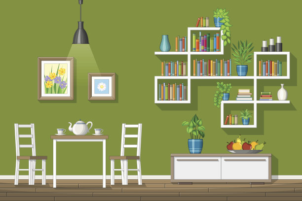 现代餐厅内部设备的插图图片下载