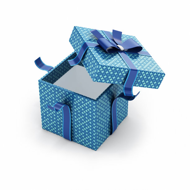 打开蓝色礼盒孤立的白色背景图片下载