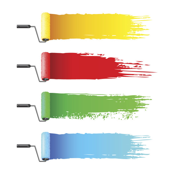 彩色的油漆滚筒和垃圾条纹素材图片