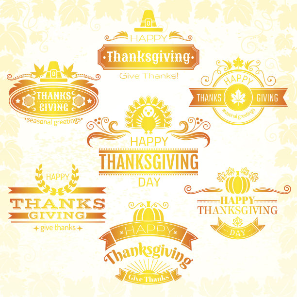 矢量插图的快乐感恩节标志图标集图片下载