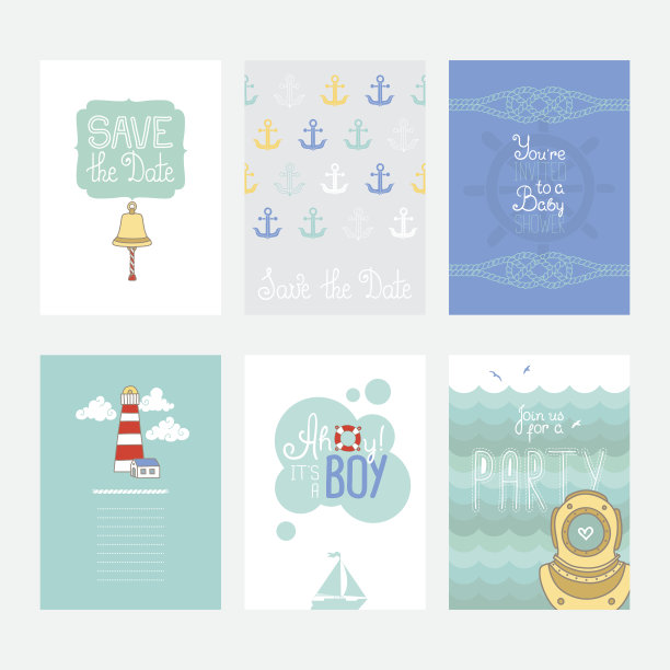 彩色卡片与航海设计元素，集图片下载