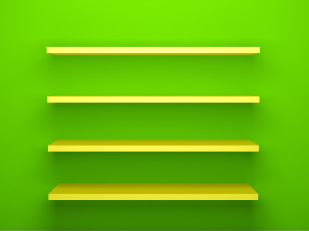 绿色墙壁背景上的黄色书架图片下载