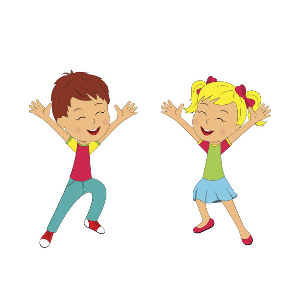 男孩和女孩笑着跳着图片下载