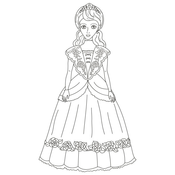 矢量插图公主在古装，着色书图片下载
