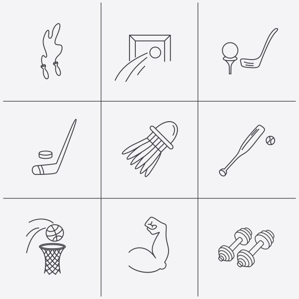 跳绳，足球和高尔夫图标。图片下载