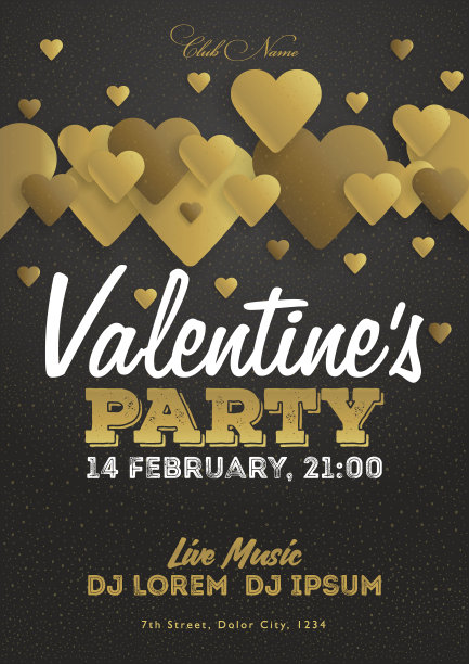 金色情人节邀请传单。俱乐部的模板图片下载