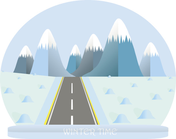 冬天的风景，蓝山，山顶，山谷，灰色的路图片下载