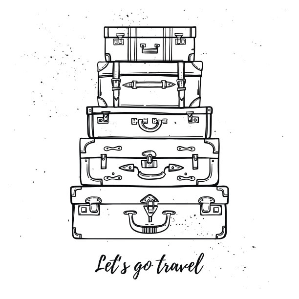 手绘矢量插图-让我们去旅行。时尚手提箱图片下载