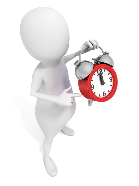 白色3d男人与红色闹钟图片下载