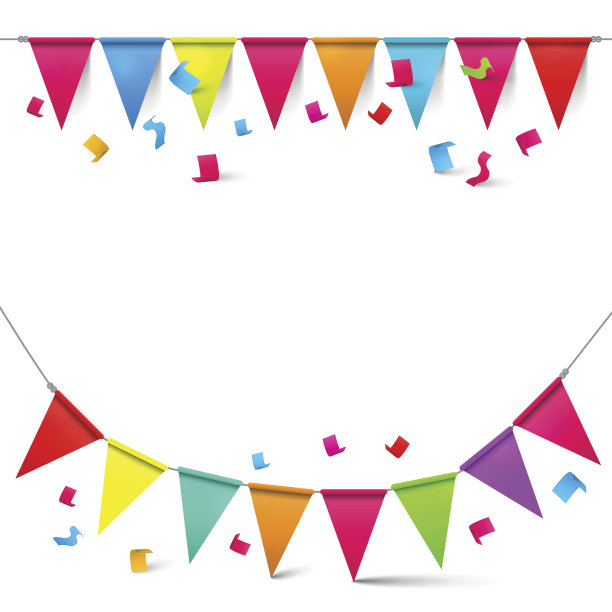 旗帜和五彩纸屑图片下载