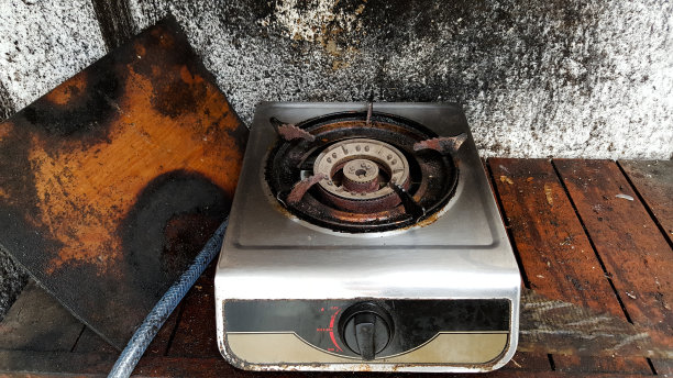 厨房里又旧又脏的煤气炉图片下载