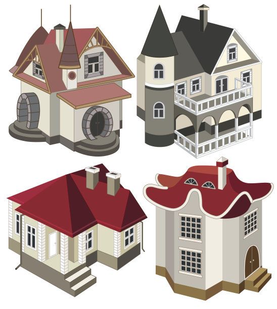 设置房屋和现代村舍(矢量图)图片下载