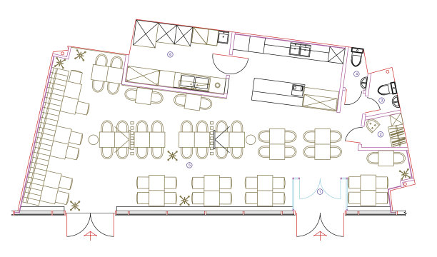 平面布置图上的标准咖啡馆家具符号图片下载