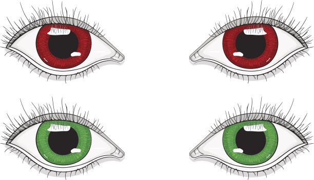 眼睛红色和绿色的卡通眼睛。手绘草图图片下载