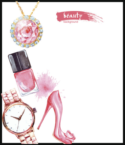 水彩时尚和化妆品背景与化妆艺术家的对象。图片下载