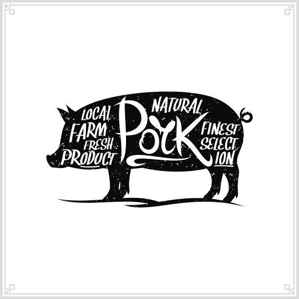 复古风格矢量猪肉标签素材图片