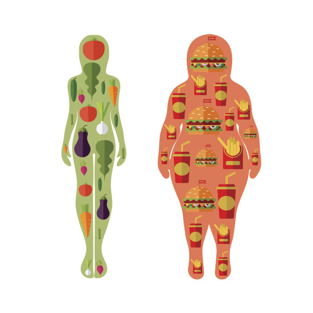 矢量女性剪影与水果和蔬菜。插图图片下载