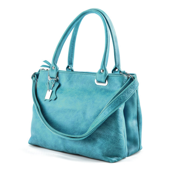 优雅的蓝色皮革女子手袋孤立在白色背景图片下载