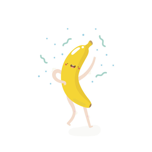 超级可爱的插图与跳舞的香蕉。图片下载