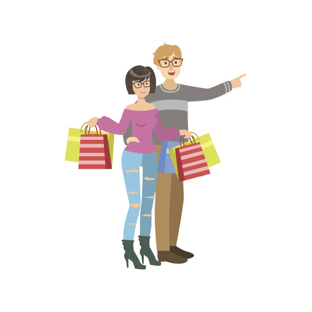 在购物中心拿着纸袋的夫妇图片下载