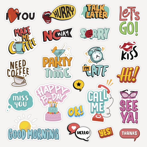 一套平面设计的社交网络贴纸素材图片