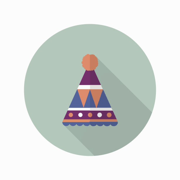 派对帽图标，矢量平面长阴影设计。图片下载