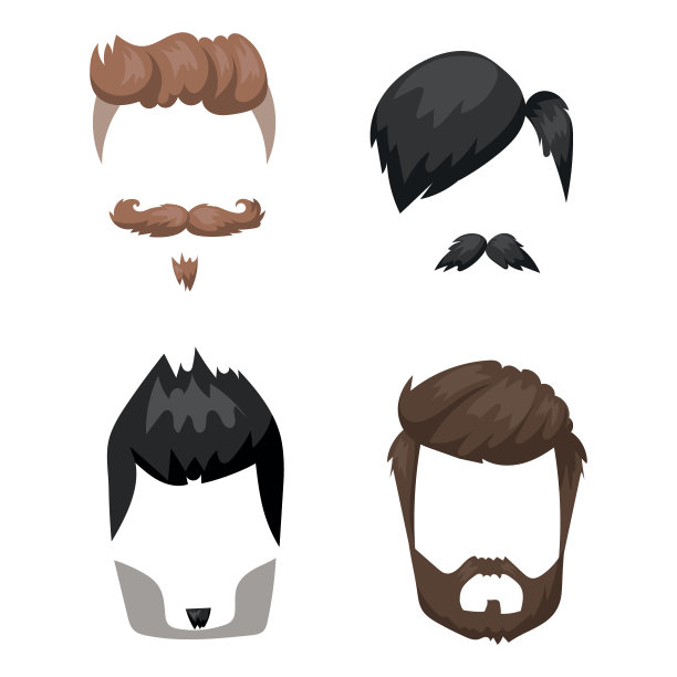 发型、胡须、头发、脸剪面膜、平面卡通矢量。图片下载