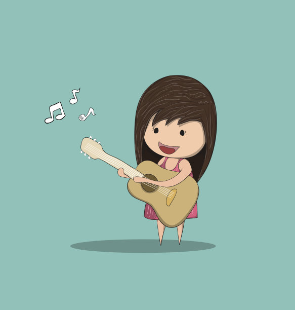小朋友弹吉他，手绘矢量图图片下载