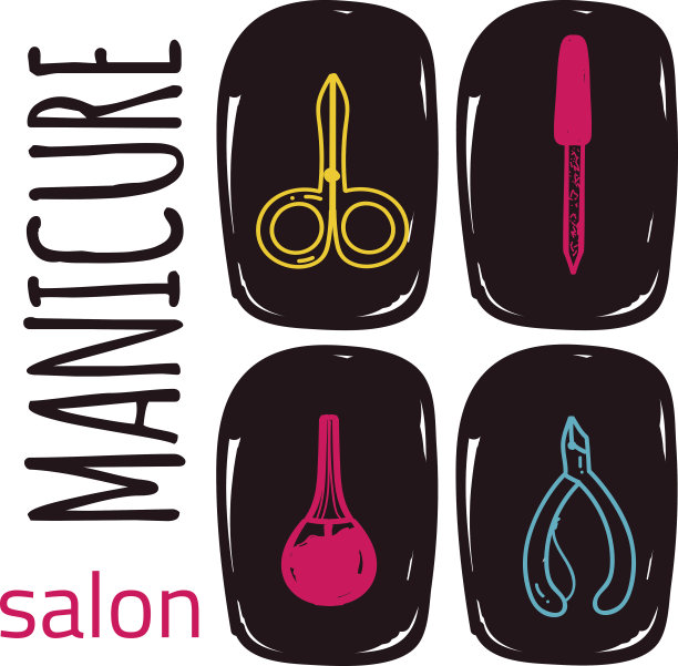 色彩缤纷的美甲工作室标志在线性风格的指甲，化妆图片下载