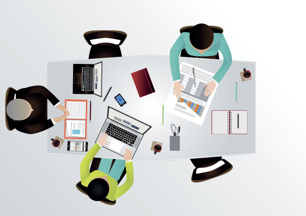 创意商务团队工作会议概念俯视图图片下载