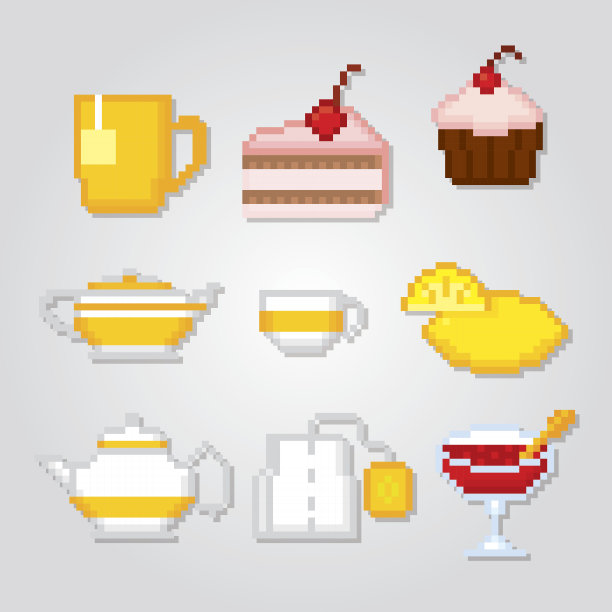 茶党图标集。像素艺术。老式计算机图形学图片下载