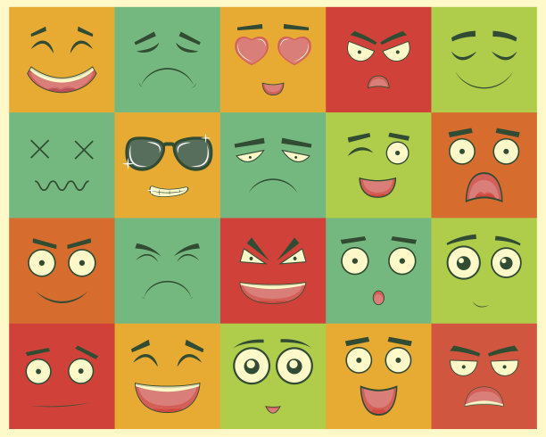 一组方形的表情。表情符号用于网站，聊天，短信。图片下载