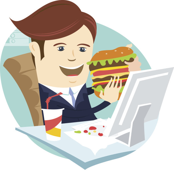 滑稽的商人在他的办公室吃三明治汉堡图片下载