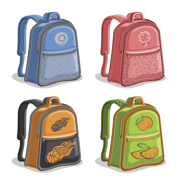 向量设置彩色的孩子背包图片下载