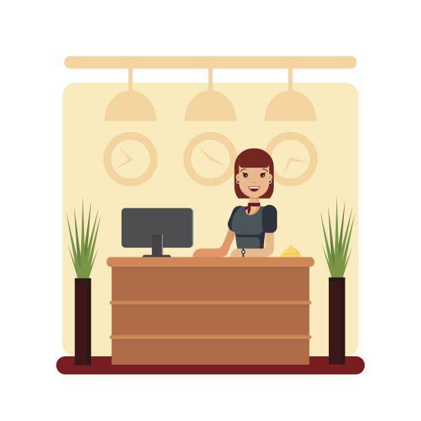 酒店前台有年轻的女接待员。女孩经理图片下载