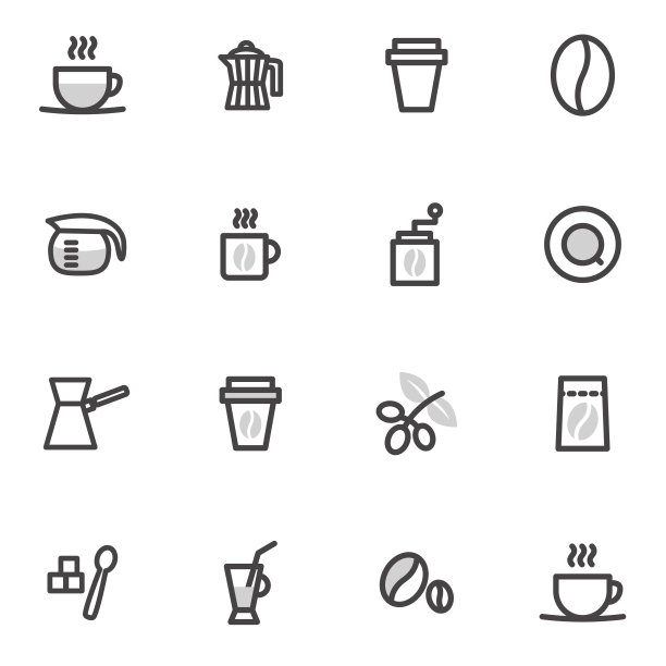 一套向量图标咖啡，制造者和配件图片下载