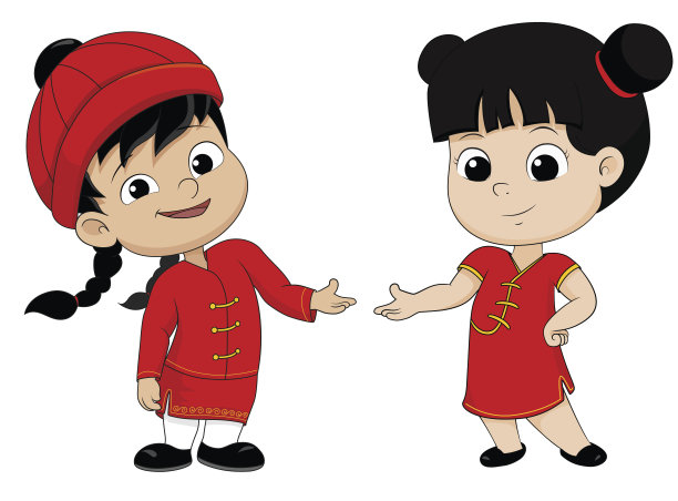 卡通中国儿童，春节快乐。图片下载