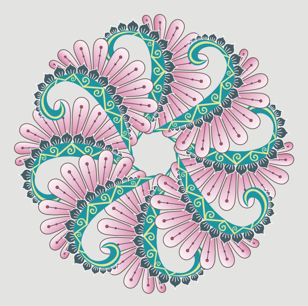 圆形的粉红色，绿色，蓝色，白色点缀在灰色上图片下载